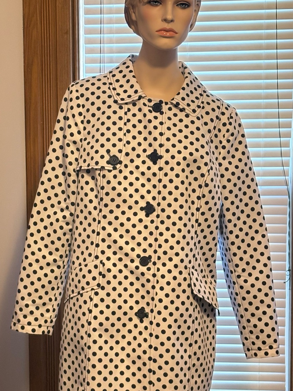 Sears White and Black Polka Dot Trench Coat